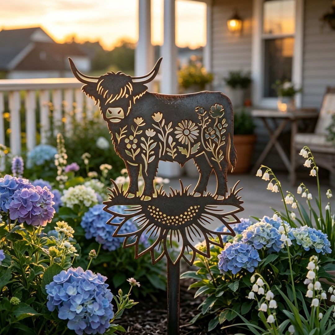 🐂🌻 Highland Cow Metal Garden Stake