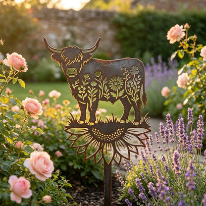 🐂🌻 Highland Cow Metal Garden Stake