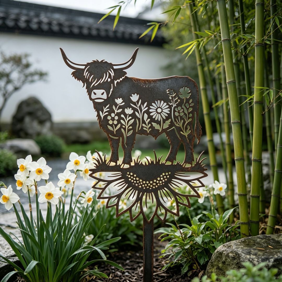 🐂🌻 Highland Cow Metal Garden Stake