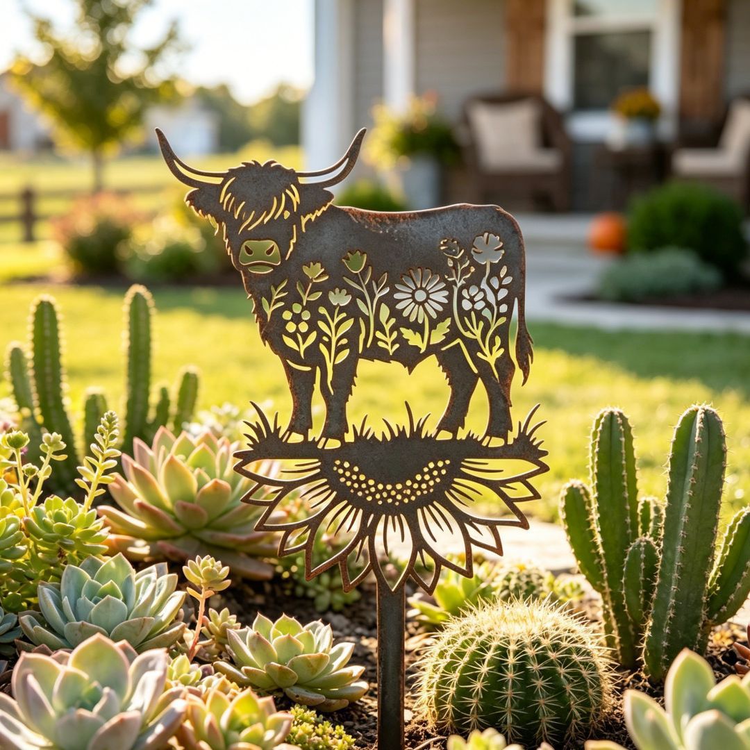 🐂🌻 Highland Cow Metal Garden Stake