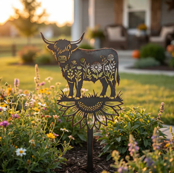 🐂🌻 Highland Cow Metal Garden Stake