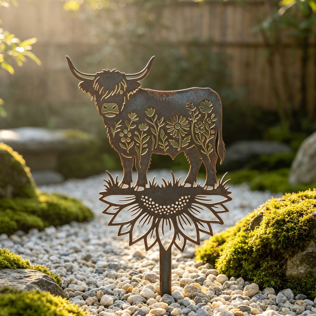 🐂🌻 Highland Cow Metal Garden Stake