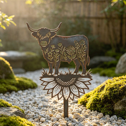 🐂🌻 Highland Cow Metal Garden Stake