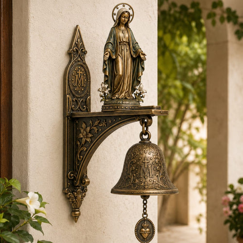 ✝️Miraculous Virgin Mary Wall Mount Bell, Antique Bronze Religious Door Bell, Catholic Blessing Home Decor Gift