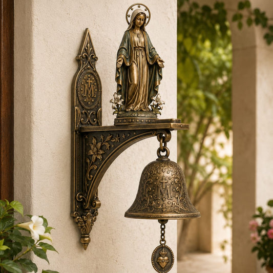 ✝️Miraculous Virgin Mary Wall Mount Bell, Antique Bronze Religious Door Bell, Catholic Blessing Home Decor Gift
