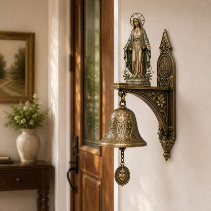 ✝️Miraculous Virgin Mary Wall Mount Bell, Antique Bronze Religious Door Bell, Catholic Blessing Home Decor Gift