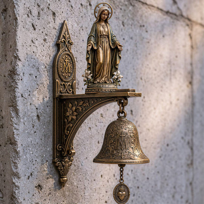 ✝️Miraculous Virgin Mary Wall Mount Bell, Antique Bronze Religious Door Bell, Catholic Blessing Home Decor Gift