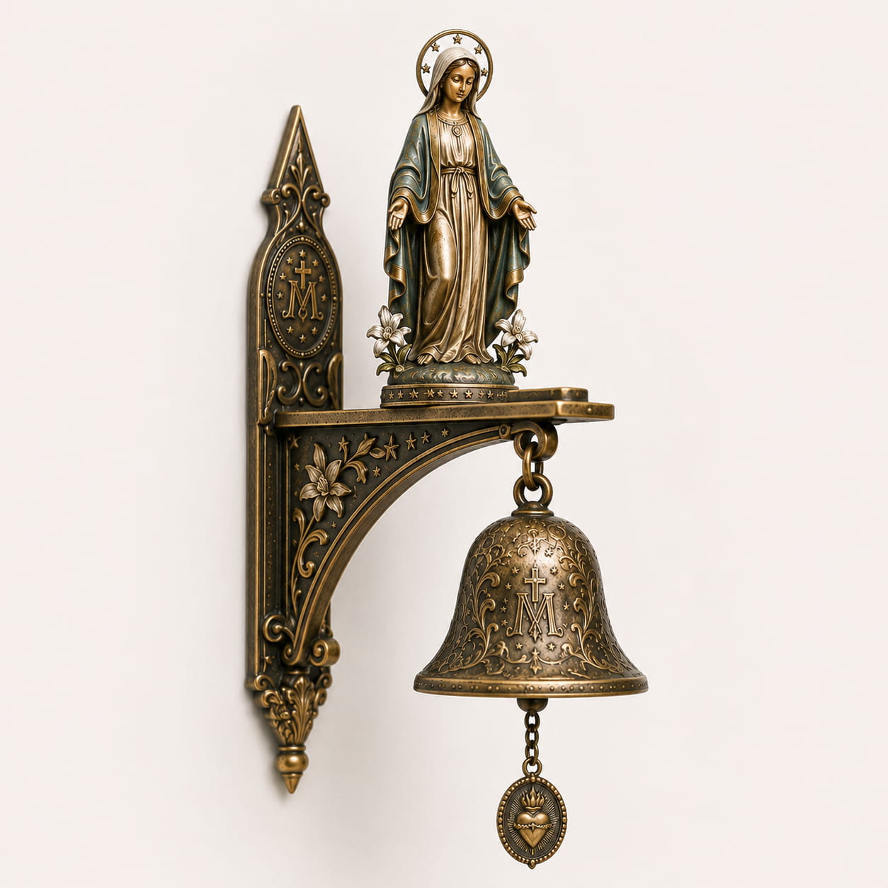 ✝️Miraculous Virgin Mary Wall Mount Bell, Antique Bronze Religious Door Bell, Catholic Blessing Home Decor Gift