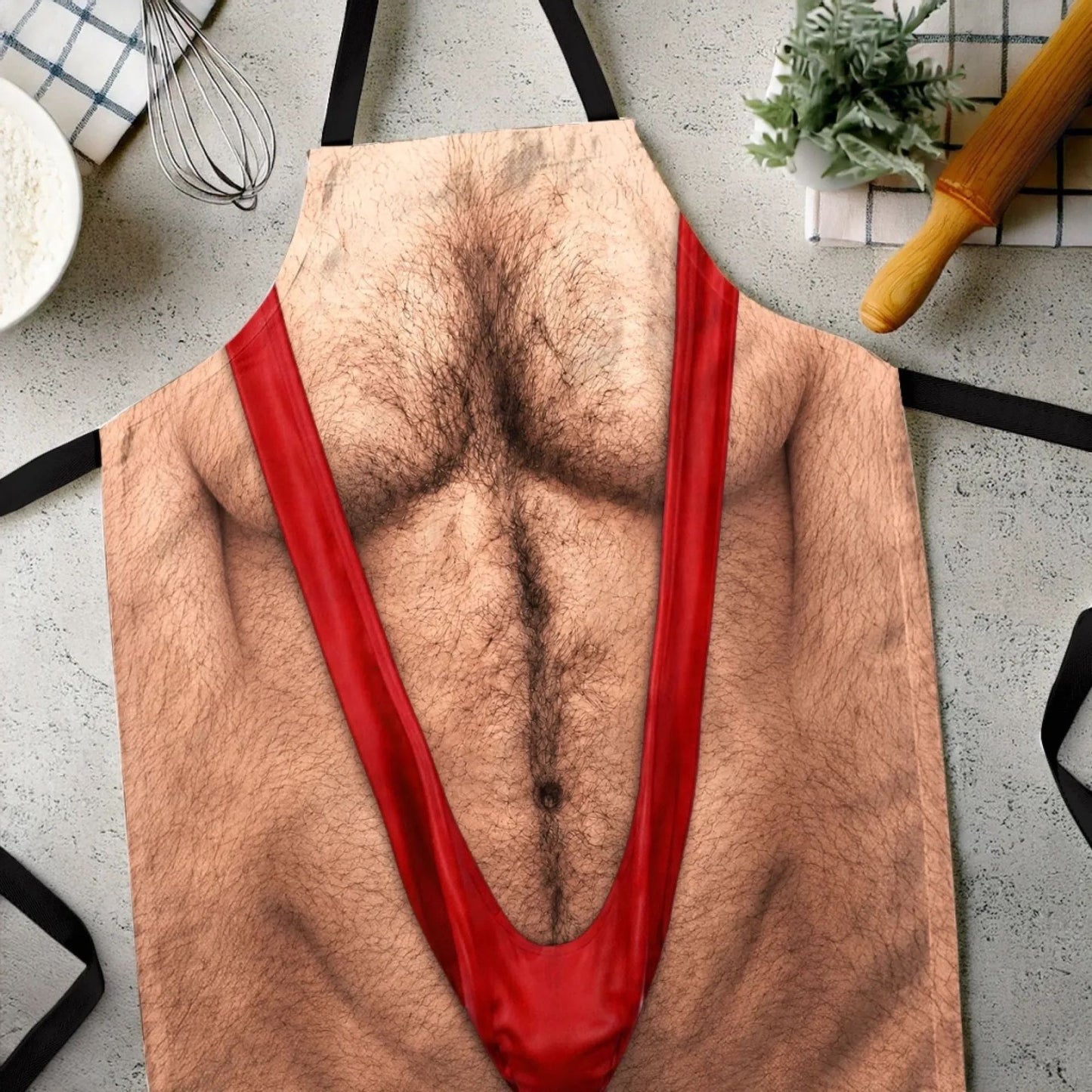 🍳🤯Funny Mankini Belly BBQ Grilling Apron – Gag Gift for Men – King of BBQ