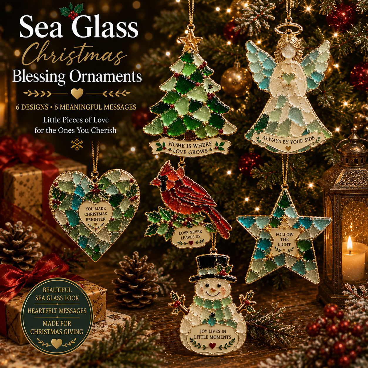 ✨ Stained Sea Glass Style Christmas Ornaments