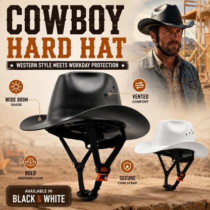 🤠Cowboy Hard Hat for Men Western Style Work Helmet with Chin Strap Wide Brim Vented Design