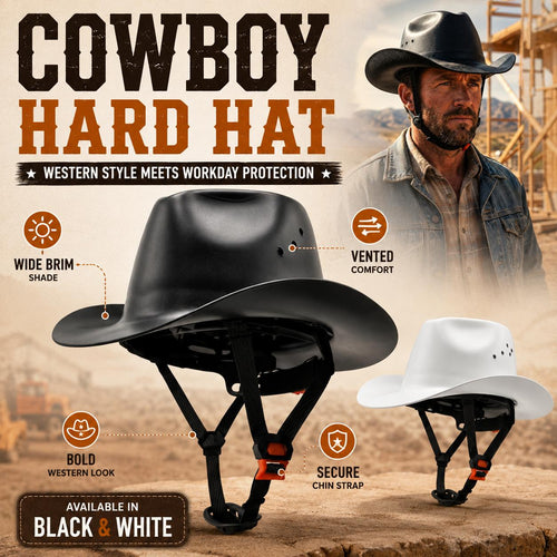 🤠Cowboy Hard Hat for Men Western Style Work Helmet with Chin Strap Wide Brim Vented Design