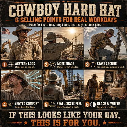 🤠Cowboy Hard Hat for Men Western Style Work Helmet with Chin Strap Wide Brim Vented Design