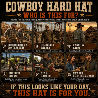 🤠Cowboy Hard Hat for Men Western Style Work Helmet with Chin Strap Wide Brim Vented Design