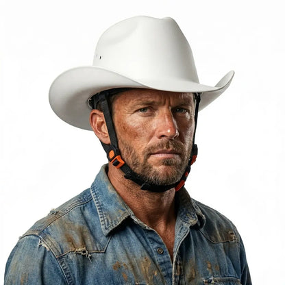🤠Cowboy Hard Hat for Men Western Style Work Helmet with Chin Strap Wide Brim Vented Design