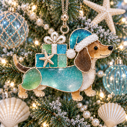 Coastal Dachshund Sea Glass Ornament