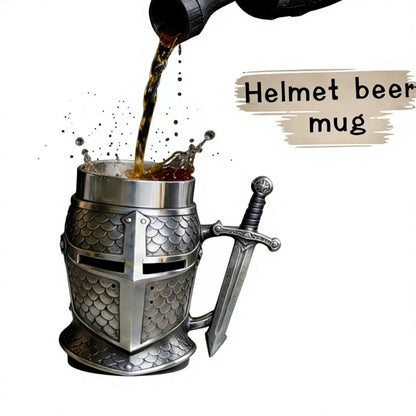 Medieval Knight Helmet, Metal Beer Mug, Armor Scale, Armor Texture, 3D Relief Sculpture Art