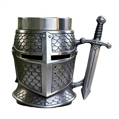 Medieval Knight Helmet, Metal Beer Mug, Armor Scale, Armor Texture, 3D Relief Sculpture Art