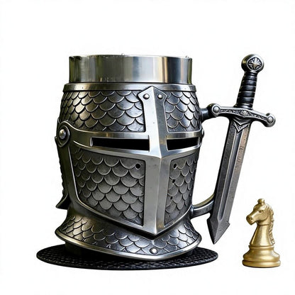 Medieval Knight Helmet, Metal Beer Mug, Armor Scale, Armor Texture, 3D Relief Sculpture Art