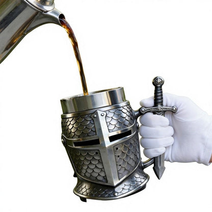 Medieval Knight Helmet, Metal Beer Mug, Armor Scale, Armor Texture, 3D Relief Sculpture Art