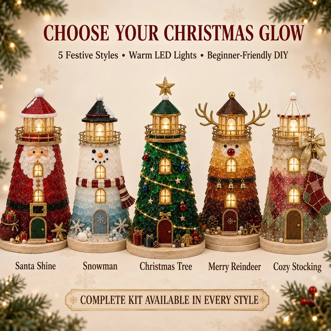 ⏳ Last Day 49% OFF – 🎄Beginner-Friendly DIY Lighted Christmas Character Sea Glass-Style Lighthouse Kit Collection | Complete Kit with Sea Glass-Style Pieces, LED Lights & Step-by-Step Guide Included 💕