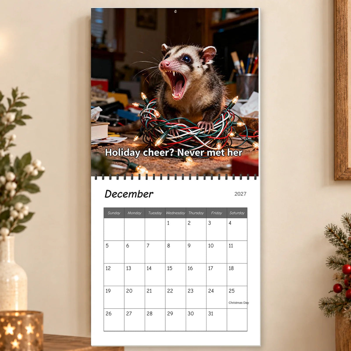 Screaming Possums 2027 Wall Calendar – 12-Month Funny Relatable Calendar, Chaotic Life Humor Hanging Planner for Office, Home & Gag Gift