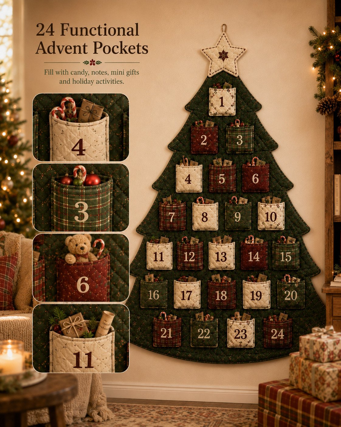🎉🎄✨24-Pocket Fabric Christmas Advent Tree Kit(📦 Buy 2 Free Shipping)