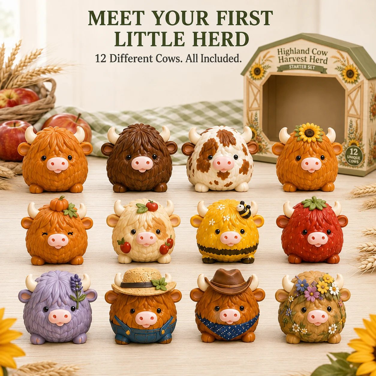 ⏳ Last Day 50% OFF – Highland Cow Harvest Herd Squishy Set (📦Buy 2 Free Shipping)