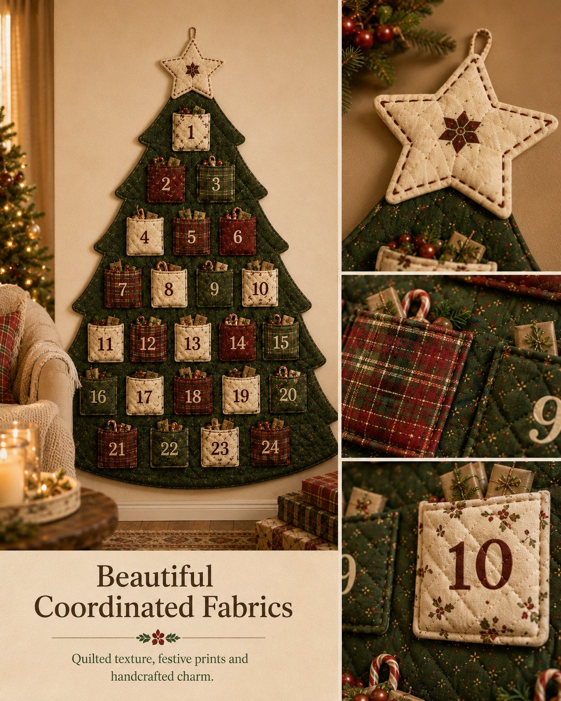🎉🎄✨24-Pocket Fabric Christmas Advent Tree Kit(📦 Buy 2 Free Shipping)