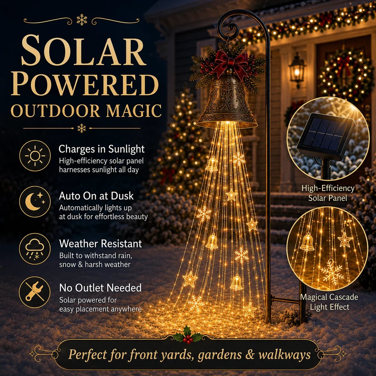 🔥Hot Sale 50% OFF🎄Christmas Bell Cascade Solar Yard Light ✨