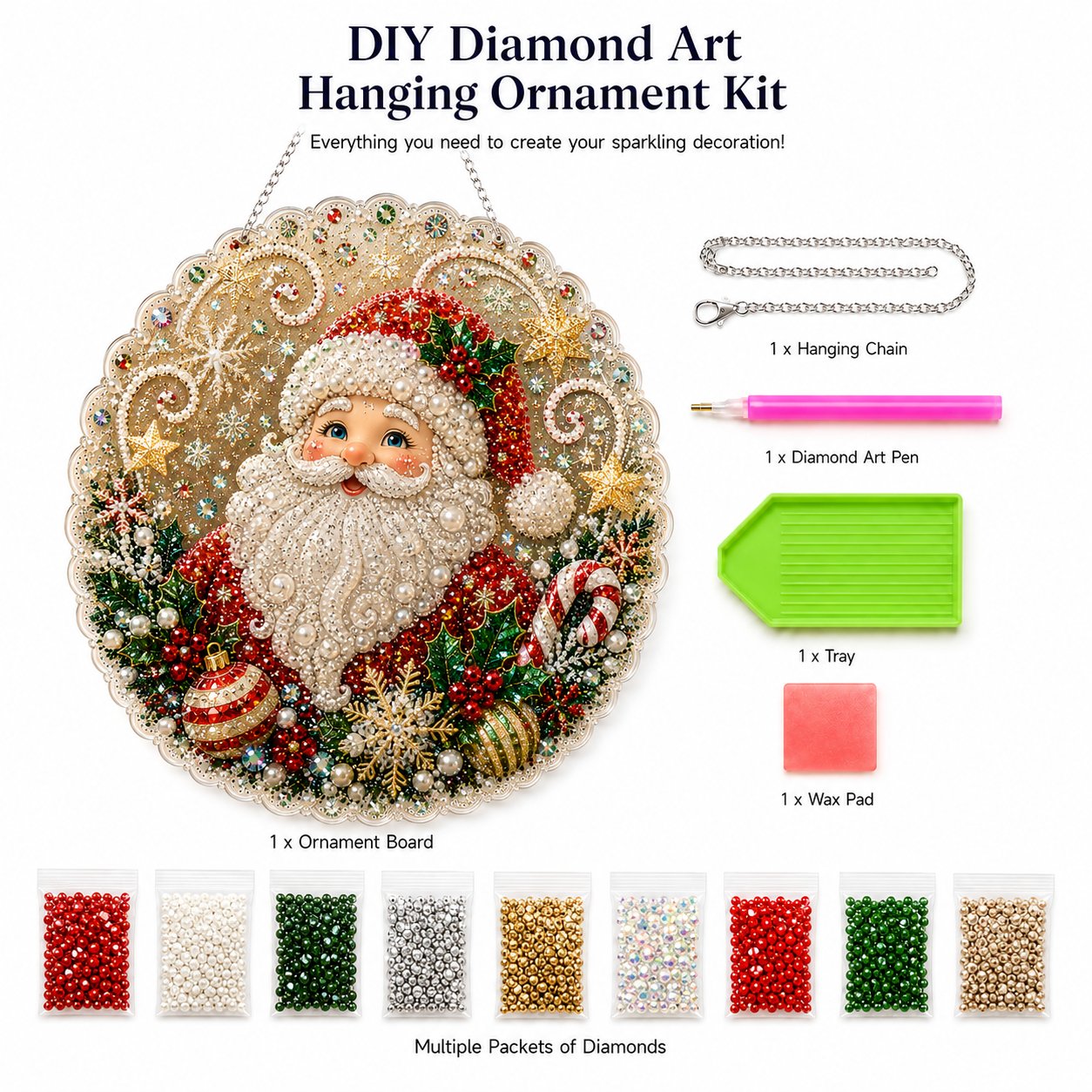 🔥Last Day 49% OFF - ✨ Christmas Pearl Diamond Art Hanging Ornament Kit | Luxury Flocked Canvas with Scratch-Resistant Non-Fading Pearl Beads DIY Handmade Holiday Hanging Decor 🎅💎
