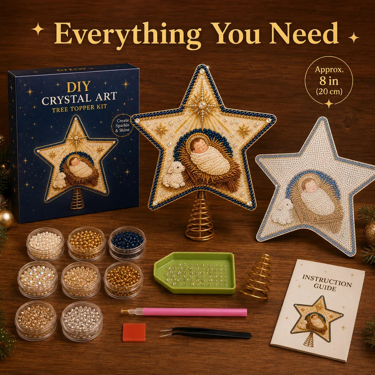 ✝️ Beginner-Friendly Christian Faith Pearl Diamond Art Christmas Tree Topper DIY Kit | Complete Set with Printed Base, Pearl & Crystal Pieces, Application Tools & Step-by-Step Guide Included 💕