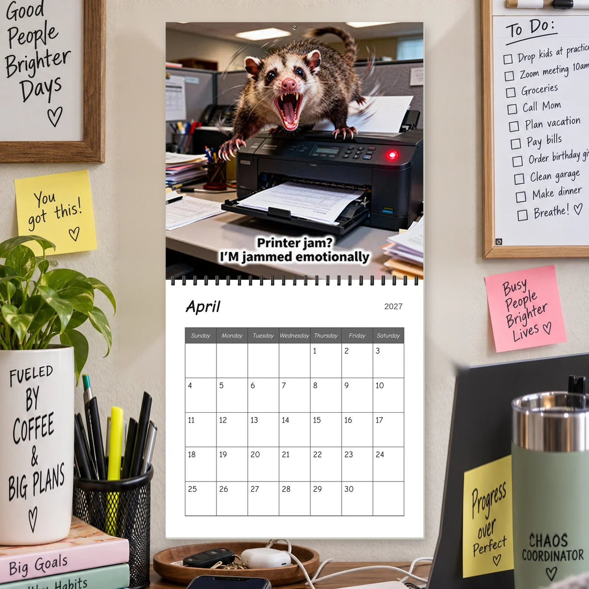 Screaming Possums 2027 Wall Calendar – 12-Month Funny Relatable Calendar, Chaotic Life Humor Hanging Planner for Office, Home & Gag Gift