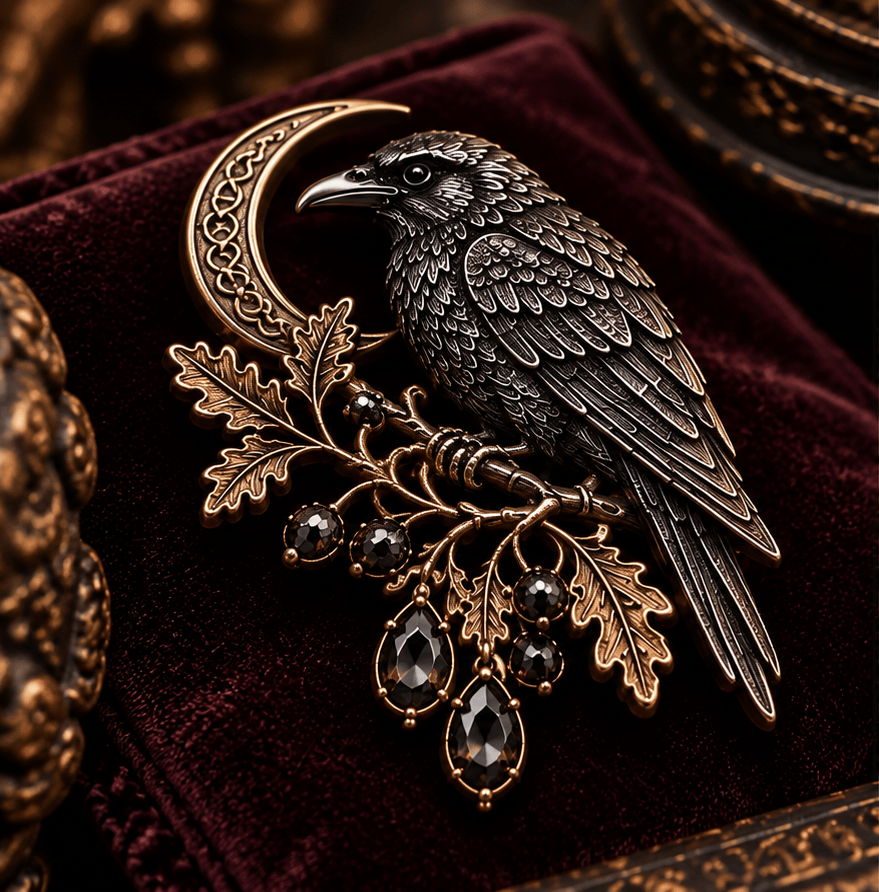 🐦‍⬛ Gothic Celtic Raven Brooch – Dark Academia Statement Pin