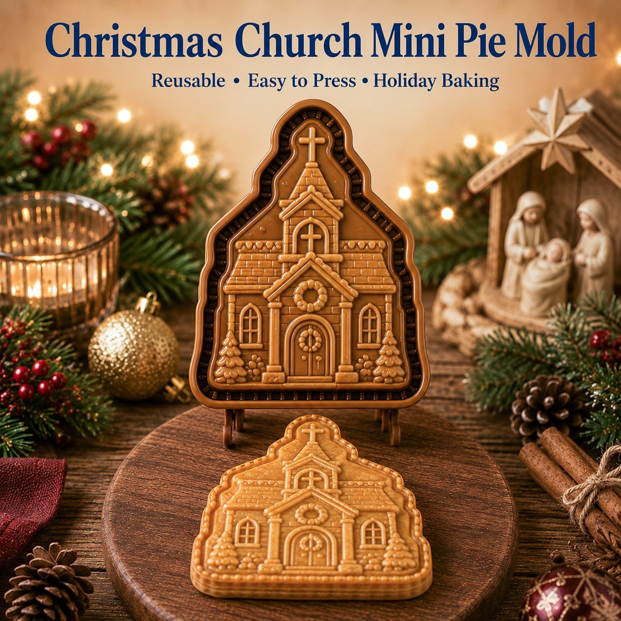 🔥HOT SALE 49% OFF✝️ Faith & Nativity Christmas Mini Pie Mold Collection | Reusable Embossed Molds for Shaping Detailed Praying Jesus, Nativity Stable and so on Pies🥧✨