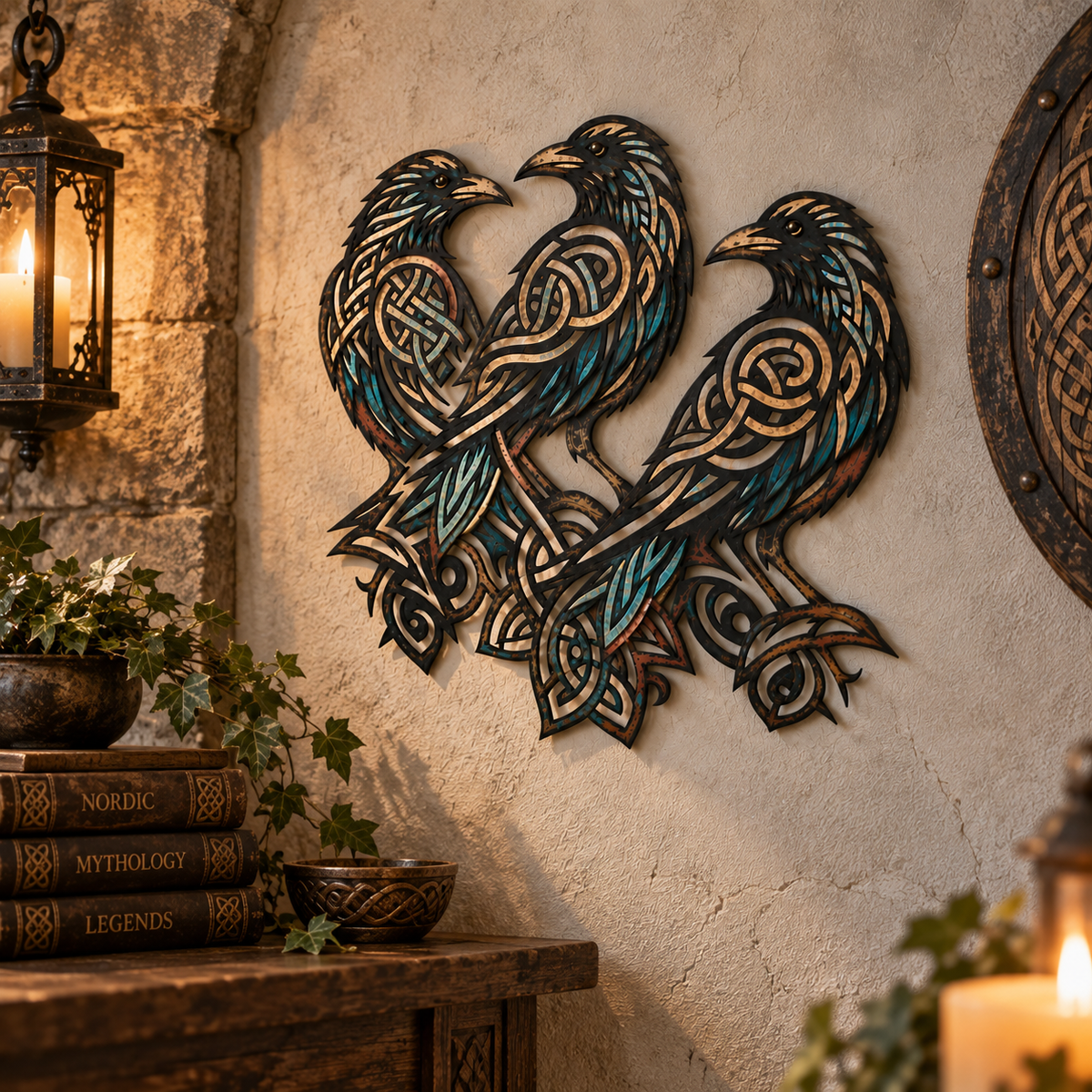 Norse Celtic Three Ravens Metal Wall Art