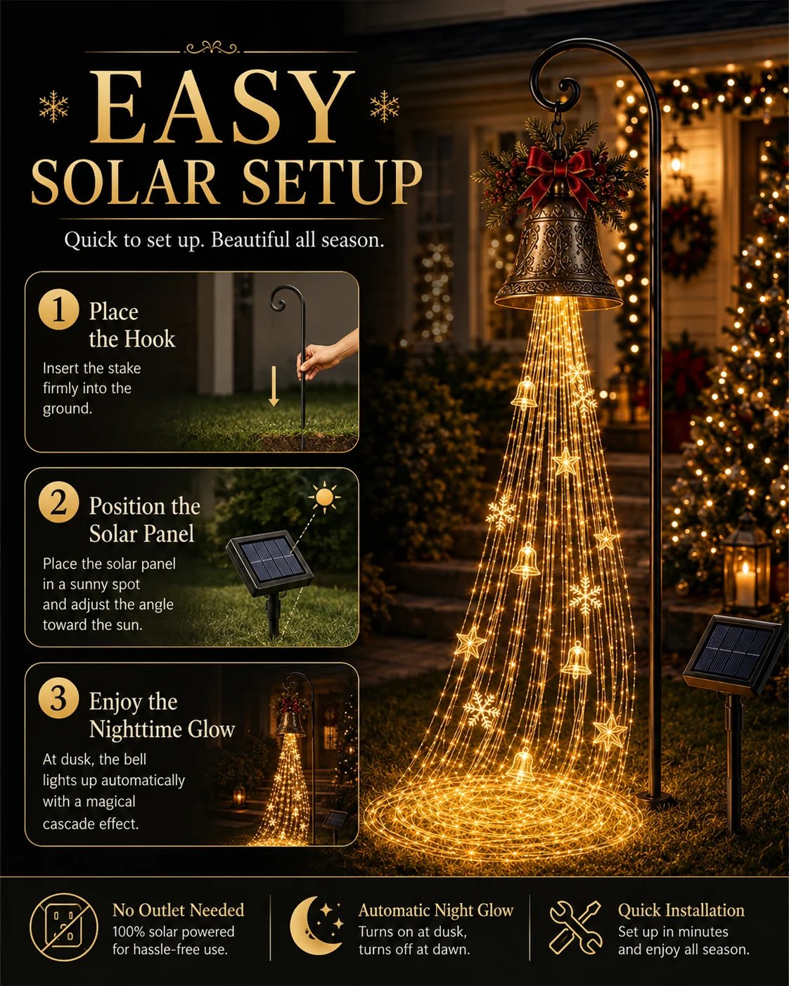 🔥Hot Sale 50% OFF🎄Christmas Bell Cascade Solar Yard Light ✨