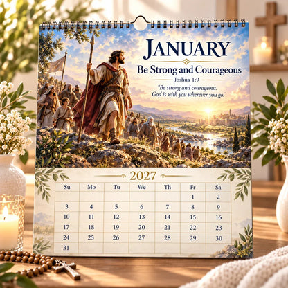 ✝️ 2027 Bible Verses for Strength Wall Calendar | 12 Months of Scripture-Inspired Themes, Biblical Artwork & Daily Faith for Home, Office & Prayer Spaces 📖