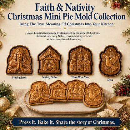 🔥HOT SALE 49% OFF✝️ Faith & Nativity Christmas Mini Pie Mold Collection | Reusable Embossed Molds for Shaping Detailed Praying Jesus, Nativity Stable and so on Pies🥧✨
