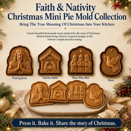 🔥HOT SALE 49% OFF✝️ Faith & Nativity Christmas Mini Pie Mold Collection | Reusable Embossed Molds for Shaping Detailed Praying Jesus, Nativity Stable and so on Pies🥧✨