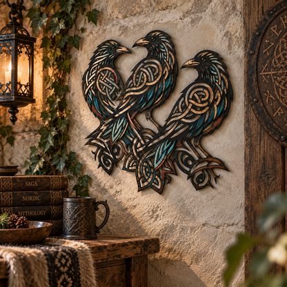 Norse Celtic Three Ravens Metal Wall Art