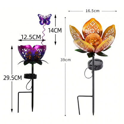 🔥Summer Hot Sale💡Solar Flower Garden Decor Stake Lights, Metal Flower & Butterfly Yard Ornaments (2 Styles)