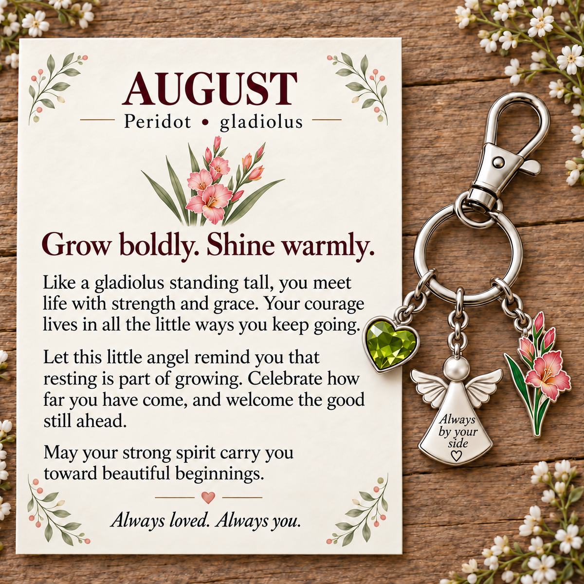 ⏳ Last Day 50% OFF —👼 Always By Your Side: Birth Month Angel & Flower Keychain + Keepsake Card 🌸