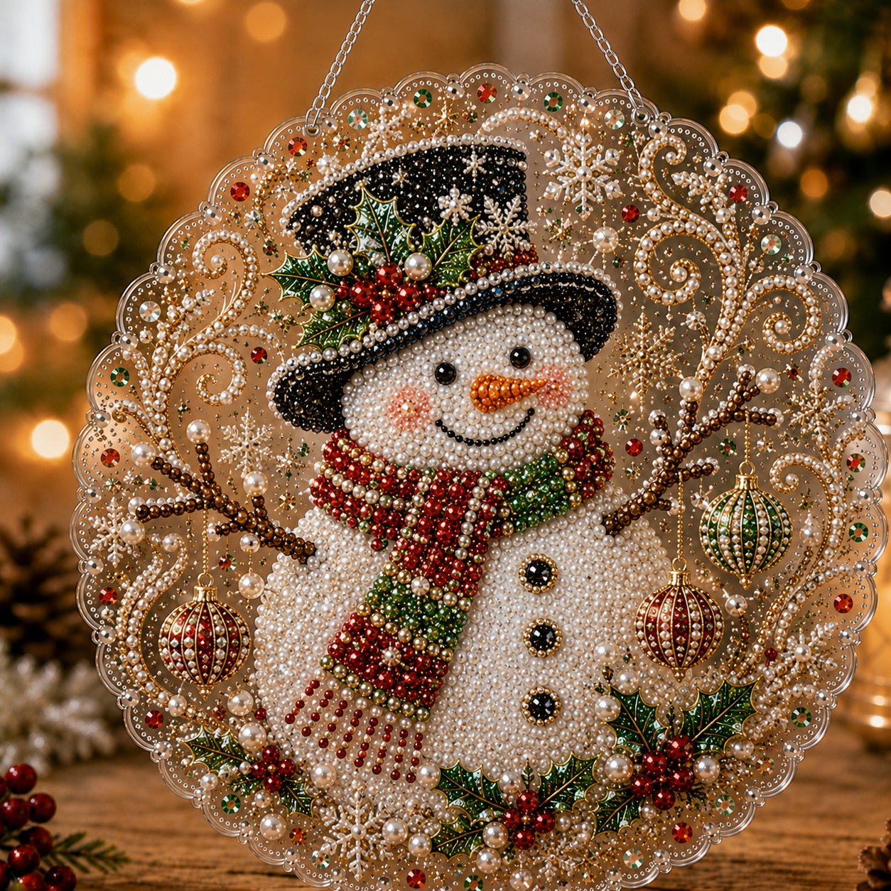 🔥Last Day 49% OFF - ✨ Christmas Pearl Diamond Art Hanging Ornament Kit | Luxury Flocked Canvas with Scratch-Resistant Non-Fading Pearl Beads DIY Handmade Holiday Hanging Decor 🎅💎