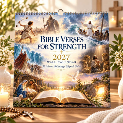 ✝️ 2027 Bible Verses for Strength Wall Calendar | 12 Months of Scripture-Inspired Themes, Biblical Artwork & Daily Faith for Home, Office & Prayer Spaces 📖