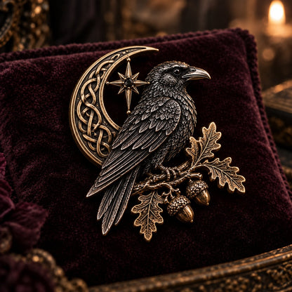 🐦‍⬛ Gothic Celtic Raven Brooch – Dark Academia Statement Pin