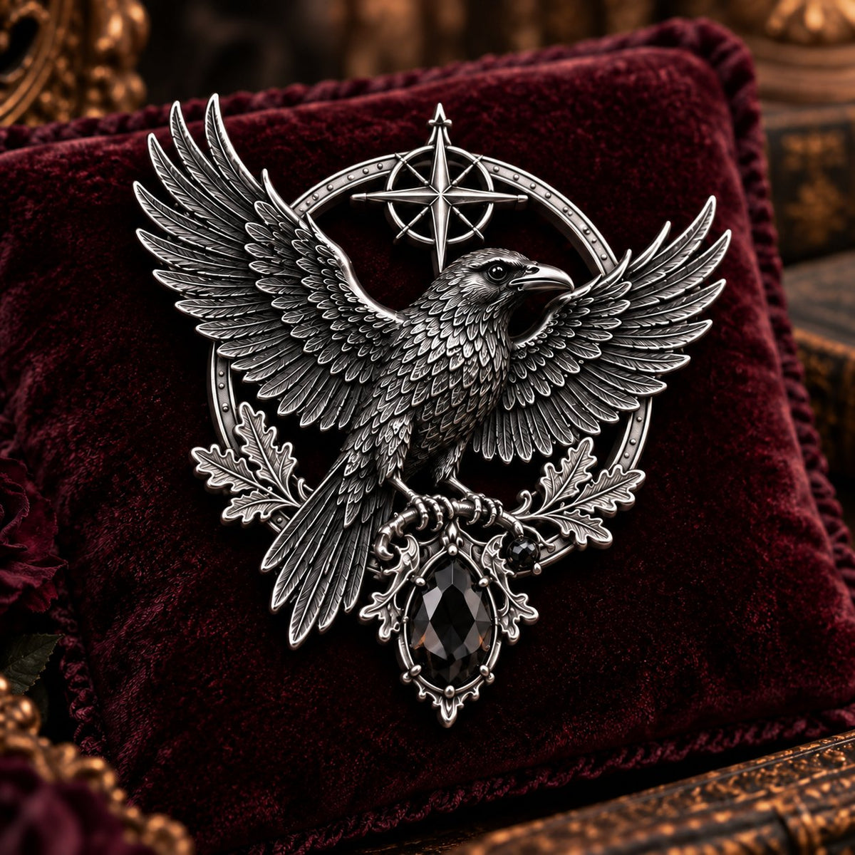 🐦‍⬛ Gothic Celtic Raven Brooch – Dark Academia Statement Pin