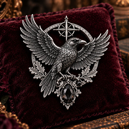 🐦‍⬛ Gothic Celtic Raven Brooch – Dark Academia Statement Pin