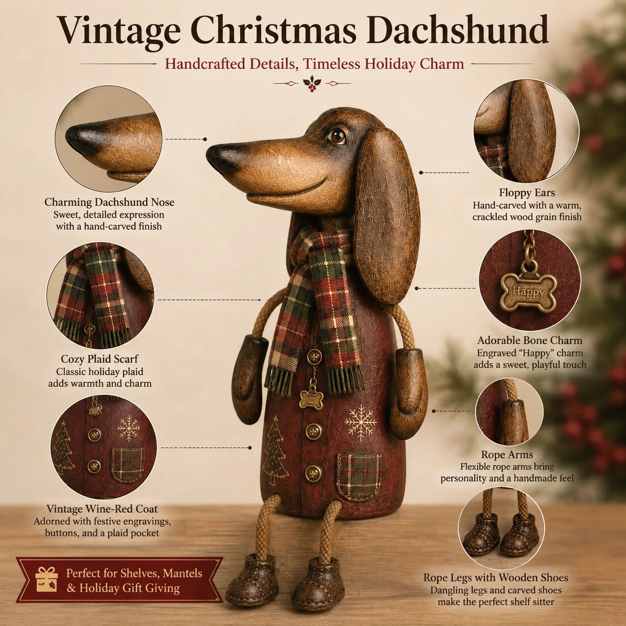 🐶🎄 Vintage Christmas Dachshund Shelf Sitter