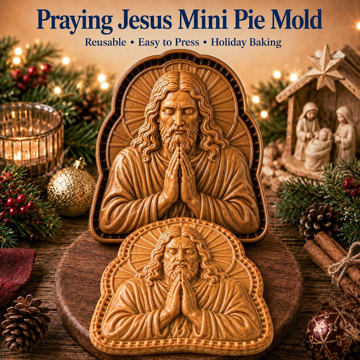🔥HOT SALE 49% OFF✝️ Faith & Nativity Christmas Mini Pie Mold Collection | Reusable Embossed Molds for Shaping Detailed Praying Jesus, Nativity Stable and so on Pies🥧✨